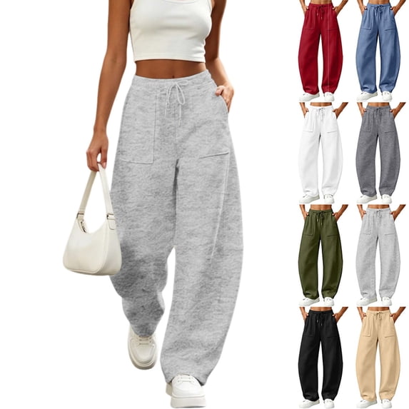 DYTTDG Women's Barrel Leg Sweatpants, Drawstring Elastic High Waist Loose Casual Trousers with Big Patch Pockets for Daily Loungewear