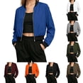 thumbnail image 1 of DYTTDG Women's Bomber Jacket Zip-Up Stand Collar Long Sleeve Solid Casual Lightweight Ribbed Cuffs Hem Short Outerwear, 1 of 8