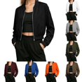 thumbnail image 1 of DYTTDG Women's Bomber Jacket Zip-Up Stand Collar Long Sleeve Solid Casual Lightweight Ribbed Cuffs Hem Short Outerwear, 1 of 8