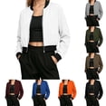 thumbnail image 1 of DYTTDG Women's Bomber Jacket Zip-Up Stand Collar Long Sleeve Solid Casual Lightweight Ribbed Cuffs Hem Short Outerwear, 1 of 8