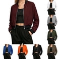 thumbnail image 1 of DYTTDG Women's Bomber Jacket Zip-Up Stand Collar Long Sleeve Solid Casual Lightweight Ribbed Cuffs Hem Short Outerwear, 1 of 8