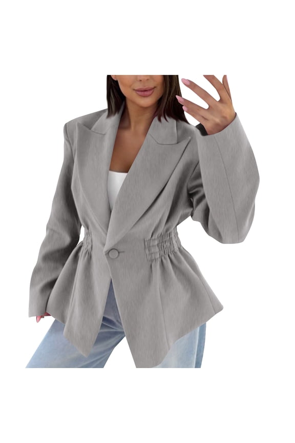 Women's Button Waist Blazer | Pleated Cinched Lapel Loose Fit Suit Jacket for Work, Casual & Oversized Style