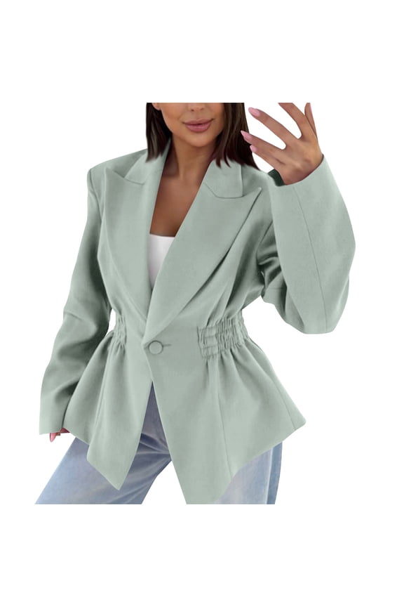 Women's Button Waist Blazer | Pleated Cinched Lapel Loose Fit Suit Jacket for Work, Casual & Oversized Style