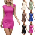 thumbnail image 1 of DYTTDG Women's Cap Sleeve Bodycon Mini Dress, Crew Neck Solid Color Form-Fitting Casual Dress for Wedding Party & Daily Wear, 1 of 8