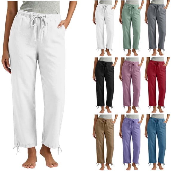 DYTTDG Women's Casual Drawstring Waist Pants | Elastic Waist Tapered Cropped Trousers with Adjustable Hem & Pockets, Loose Fit Lounge Pants