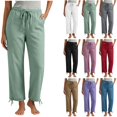 thumbnail image 1 of DYTTDG Women's Casual Drawstring Waist Pants | Elastic Waist Tapered Cropped Trousers with Adjustable Hem & Pockets, Loose Fit Lounge Pants, 1 of 6