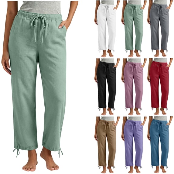 DYTTDG Women's Casual Drawstring Waist Pants | Elastic Waist Tapered Cropped Trousers with Adjustable Hem & Pockets, Loose Fit Lounge Pants