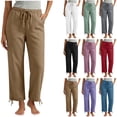 thumbnail image 1 of DYTTDG Women's Casual Drawstring Waist Pants | Elastic Waist Tapered Cropped Trousers with Adjustable Hem & Pockets, Loose Fit Lounge Pants, 1 of 6