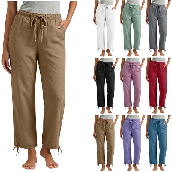 DYTTDG Women's Casual Drawstring Waist Pants | Elastic Waist Tapered Cropped Trousers with Adjustable Hem & Pockets, Loose Fit Lounge Pants