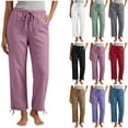 thumbnail image 1 of DYTTDG Women's Casual Drawstring Waist Pants | Elastic Waist Tapered Cropped Trousers with Adjustable Hem & Pockets, Loose Fit Lounge Pants, 1 of 6