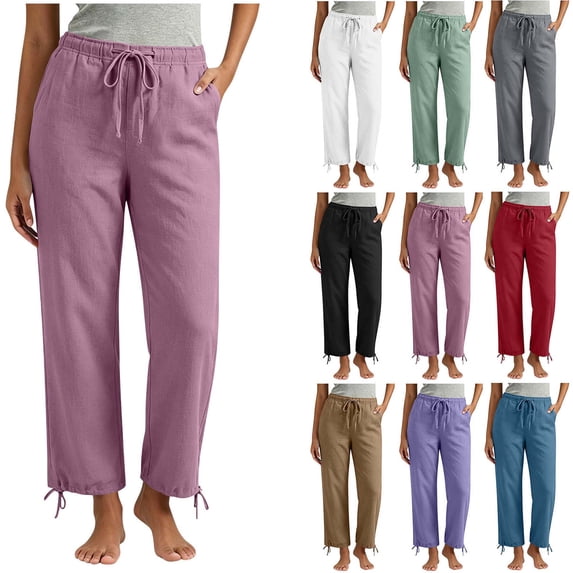 DYTTDG Women's Casual Drawstring Waist Pants | Elastic Waist Tapered Cropped Trousers with Adjustable Hem & Pockets, Loose Fit Lounge Pants