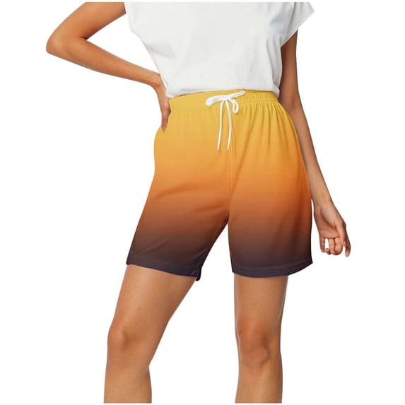 DYTTDG Women's Casual Fashion Shorts | Print Color Elastic Waist Bandage Fit Shorts, Trendy Summer Stretch Shorts