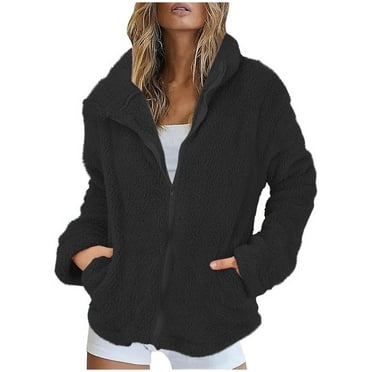DYTTDG Women's Casual Long Sleeve Zip Up Jackets Turndown Collar Fall Winter Outerwear Casual Fuzzy Coats with Pockets Great Gifts for Less