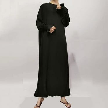 DYTTDG Women's Casual Round Neck Pleated Sleeve Loose Straight Dress Fashion Solid Color Daily Maxi Dresses Great Gifts for Less