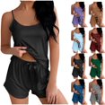 thumbnail image 1 of DYTTDG Women's Casual Silk-Like Suspender Pajama Set with Shorts | Soft Camisole Top and Elastic Waist Shorts for Comfortable Sleepwear & Loungewear, 1 of 6
