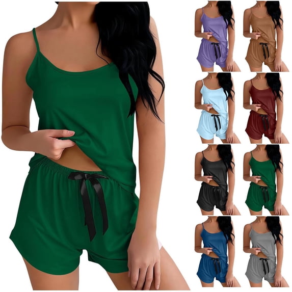 DYTTDG Women's Casual Silk-Like Suspender Pajama Set with Shorts | Soft Camisole Top and Elastic Waist Shorts for Comfortable Sleepwear & Loungewear