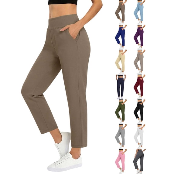 DYTTDG Women's Casual Stretch Cropped Pants, High Waist Straight Leg Ankle Pants, Travel & Athleisure Pants with Pockets