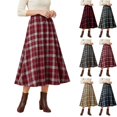 thumbnail image 1 of DYTTDG Women's Classic Plaid High-Waist A-Line Midi Skirt | Elastic Waist Mid-Calf Flared Skirt, Casual Spring-Fall Outer Bottom for Daily & Vacation Occasions, 1 of 8