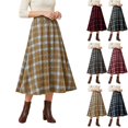 thumbnail image 1 of DYTTDG Women's Classic Plaid High-Waist A-Line Midi Skirt | Elastic Waist Mid-Calf Flared Skirt, Casual Spring-Fall Outer Bottom for Daily & Vacation Occasions, 1 of 8