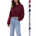 thumbnail image 1 of DYTTDG Cropped Sweatshirt for Women Crewneck Long Sleeve Loose Pullover Casual Fall Outfits, 1 of 7