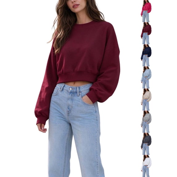 DYTTDG Cropped Sweatshirt for Women Crewneck Long Sleeve Loose Pullover Casual Fall Outfits