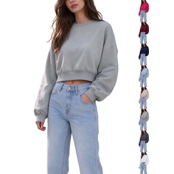 DYTTDG Cropped Sweatshirt for Women Crewneck Long Sleeve Loose Pullover Casual Fall Outfits
