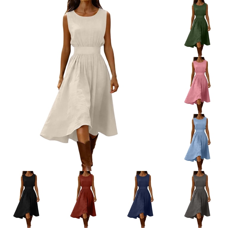 DYTTDG Women's Crew Neck Midi Dress