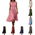 thumbnail image 1 of DYTTDG Women's Crew Neck Midi Dress | sleeveless Cinched Waist A-Line Casual Swing Dress, Flowy Midi Length Day Dress, 1 of 8