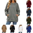 thumbnail image 1 of DYTTDG Women's Crew Neck Oversized Loose Fit Sweatshirt, Solid Color Long Sleeve Casual Pullover Top With Side Pockets And Ribbed Cuffs Hem (S-XXL), 1 of 8
