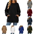thumbnail image 1 of DYTTDG Women's Crew Neck Oversized Loose Fit Sweatshirt, Solid Color Long Sleeve Casual Pullover Top With Side Pockets And Ribbed Cuffs Hem (S-XXL), 1 of 8