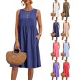 thumbnail image 1 of DYTTDG Women's Crew Neck Sleeveless Dress | A-Line Swing Midi Dress with Pockets, Solid Color Casual Elastic Waist Summer Dress, 1 of 8