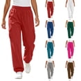 thumbnail image 1 of DYTTDG Women's Drawstring Elastic Waist Cargo Jogger Pants, Solid Color Loose Fit Casual Sweatpants with Side Cargo Pockets, 1 of 8