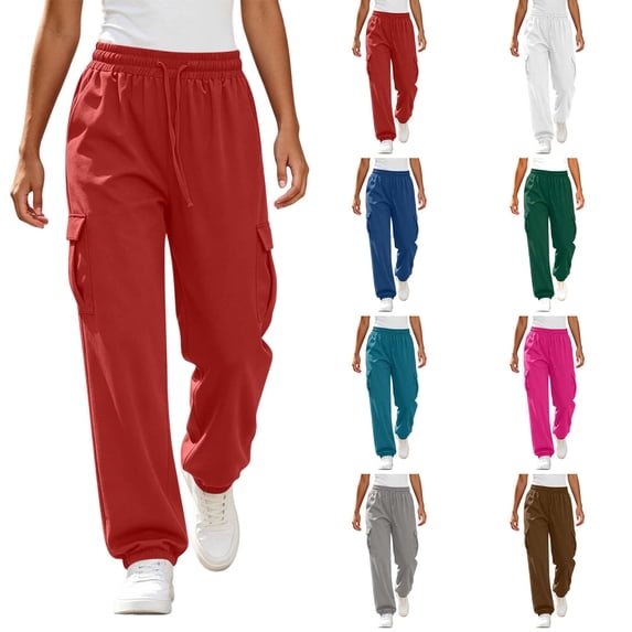 DYTTDG Women's Drawstring Elastic Waist Cargo Jogger Pants, Solid Color Loose Fit Casual Sweatpants with Side Cargo Pockets