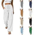 thumbnail image 1 of DYTTDG Women's Drawstring Wide Leg Pants | Casual Elastic Waist Solid Color Summer Trousers with Pockets, Loose Fit Lounge Pants, 1 of 8