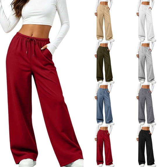 DYTTDG Women's Drawstring Wide Leg Sweatpants, Elastic High Waist Loose Casual Trousers with Side Pockets for Daily Loungewear