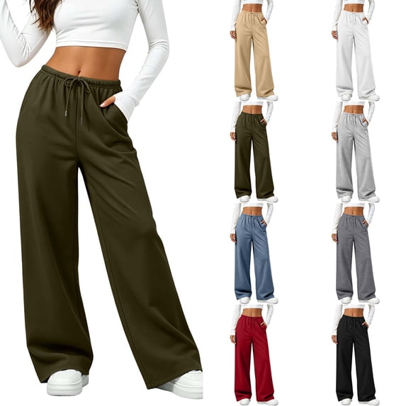 DYTTDG Women's Drawstring Wide Leg Sweatpants, Elastic High Waist Loose Casual Trousers with Side Pockets for Daily Loungewear