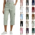 thumbnail image 1 of DYTTDG Women's Elastic Waist Cargo Capri Pants | Casual Solid Color Cropped Trousers with Multiple Pockets, Relaxed Fit Summer Pants, 1 of 8