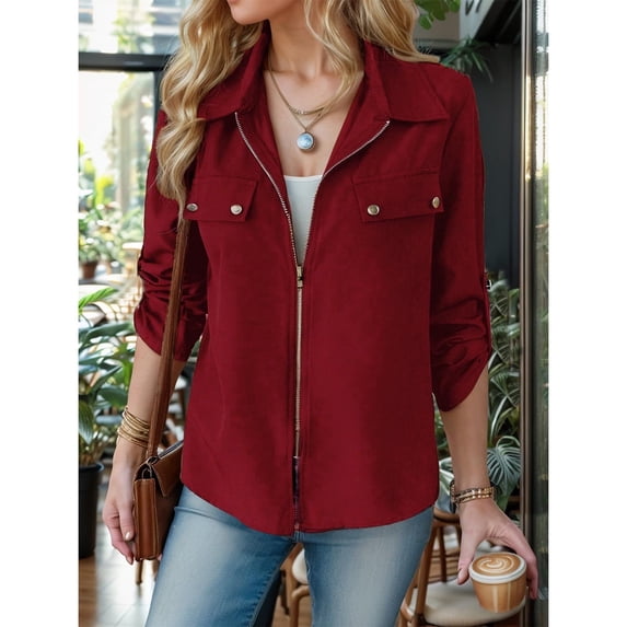 DYTTDG Women's Fashion Lightweight Jacket Long Sleeve Zipper Pocket Jacket Casual Coat Top Great Gifts for Less