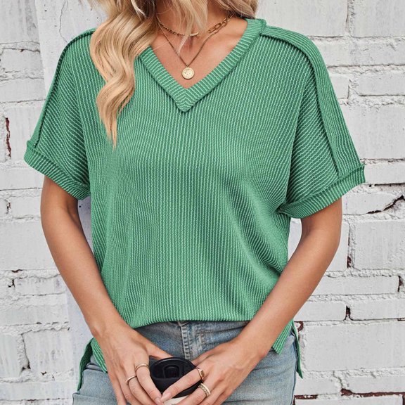 DYTTDG Women's Fashion New V-Neck Short Sleeve T-Shirt Casual Daily Summer Loose Pullover Tops Holiday Gift Finder