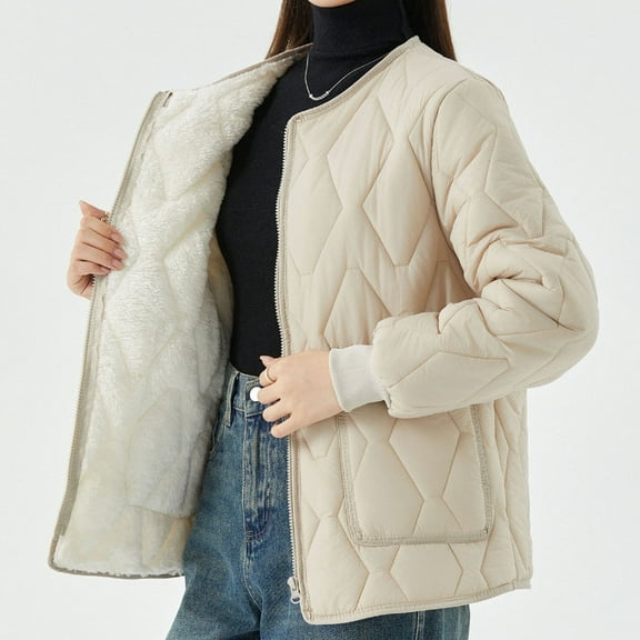 DYTTDG Women's Fashion Plus Size Coat Solid Color Zip Up Coat Winter Warm Casual Jacket with Pockets on Clearance Family Gifts