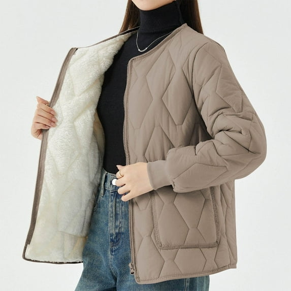 DYTTDG Women's Fashion Plus Size Coat Solid Color Zip Up Coat Winter Warm Casual Jacket with Pockets on Clearance Family Gifts