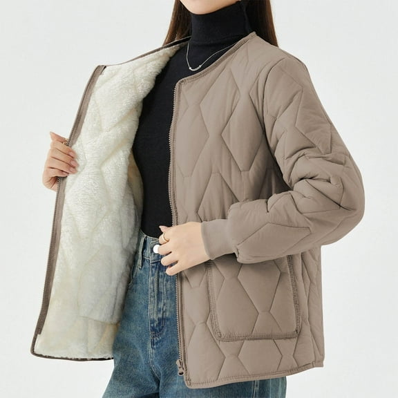DYTTDG Women's Fashion Plus Size Coat Solid Color Zip Up Coat Winter Warm Casual Jacket with Pockets on Clearance Family Gifts