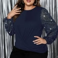 thumbnail image 1 of DYTTDG Women's Fashion Plus Size Sequins Splicing Long Sleeve Round Neck T-Shirt Casual Loose Pullover Blouse Tops Womens Tops, 1 of 4