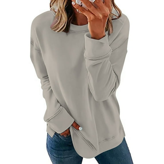 DYTTDG Women's Fashion Solid Color Round Neck Long Sleeve Shirt Daily Sports Casual Sweatshirt Loose Pullover Top Great Gifts for Less