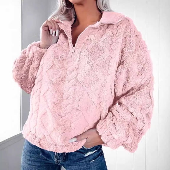 DYTTDG Women's Fashion Winter Warm Plush Zipper Solid Color Long Sleeve Coat Top on Clearance Family Gifts