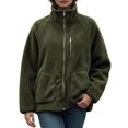 thumbnail image 1 of DYTTDG Women’s Fleece Zip-Up Jacket, Stand Collar Long Sleeve Sherpa Jacket with Chest Zipper Pocket & Front Patch Pockets, Casual Outerwear for Fall and Winter, 1 of 8