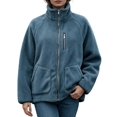 thumbnail image 1 of DYTTDG Women’s Fleece Zip-Up Jacket, Stand Collar Long Sleeve Sherpa Jacket with Chest Zipper Pocket & Front Patch Pockets, Casual Outerwear for Fall and Winter, 1 of 8
