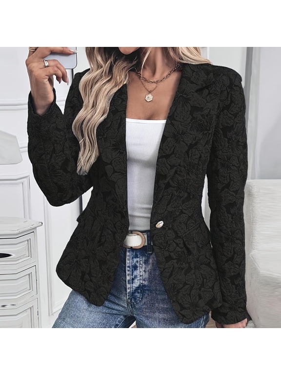 Women's Floral Print Blazer | Tailored Notch Lapel Jacket with Flap Pockets, Spring Summer Lightweight Blazer for Work & Chic Casual