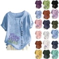 thumbnail image 1 of DYTTDG Women's Floral Print Linen Blend Top, Casual Summer T-Shirt With Crew Neck Short Sleeve Button, 1 of 5