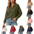 thumbnail image 1 of DYTTDG Women's Half Zip Pullover Sweatshirt, Crew Neck Drop Shoulder Long Sleeve Solid Casual Loose Top, 1 of 8